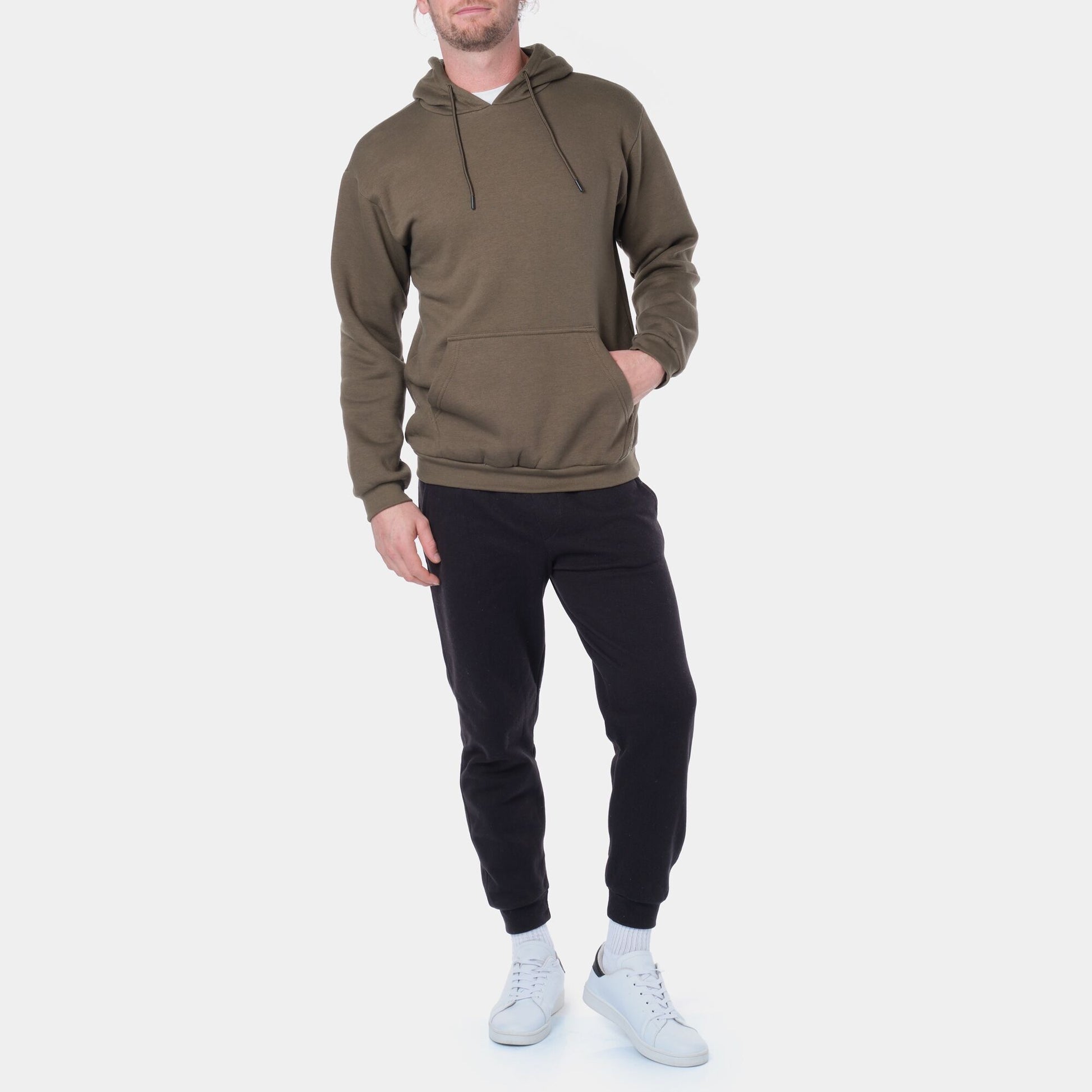 Felpa con cappuccio in pile kaki da uomo