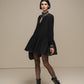 Abito corto nero in chiffon con colletto ricamato