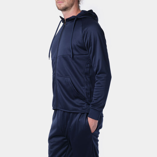 Tuta sportiva uomo blu navy con felpa con cappuccio e pantaloni