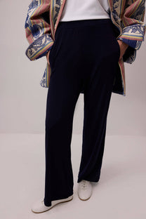 Pantaloni palazzo blu navy a vita elasticizzata