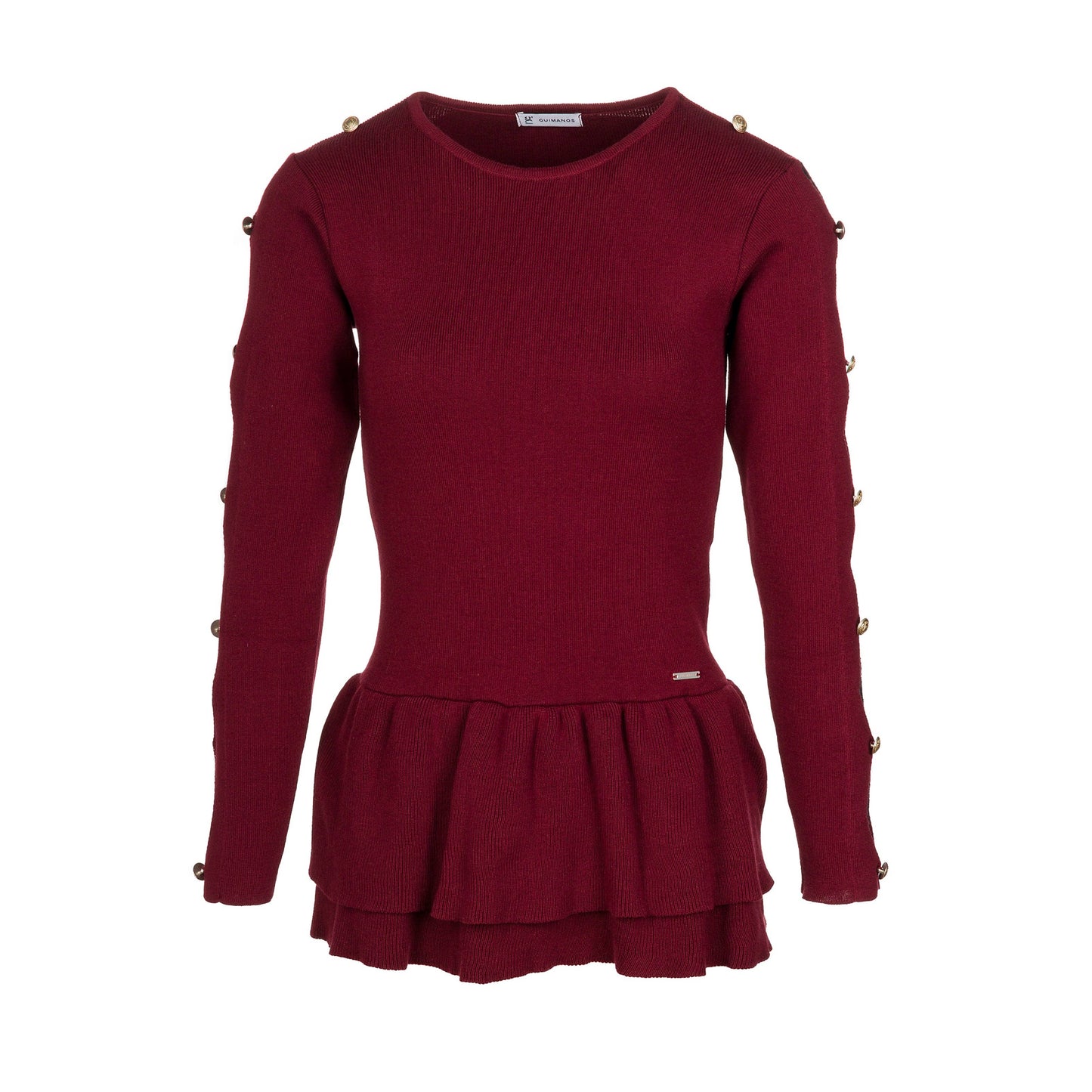 Maglia peplum con inserti in pizzo e bottoni
