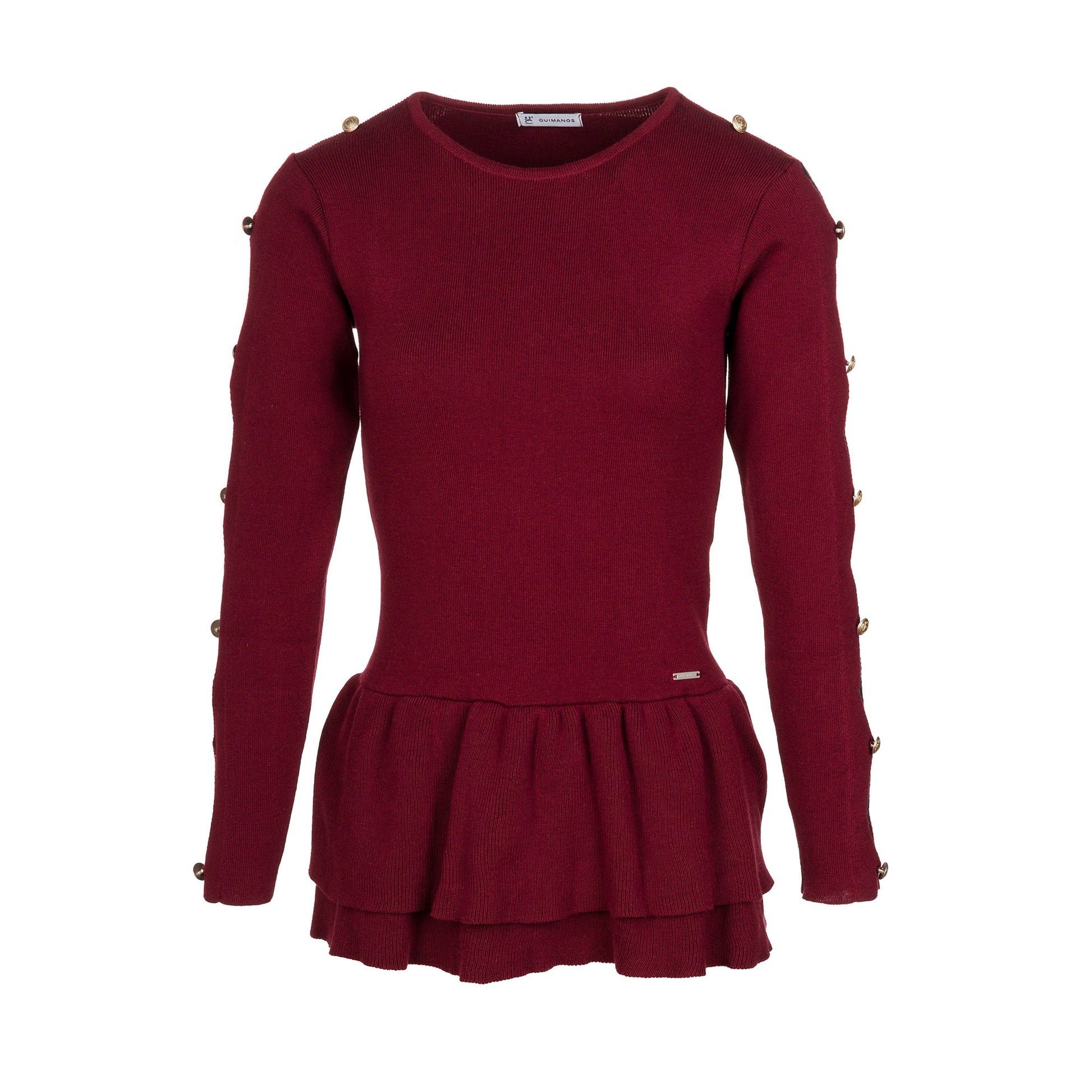 Maglia peplum con inserti in pizzo e bottoni
