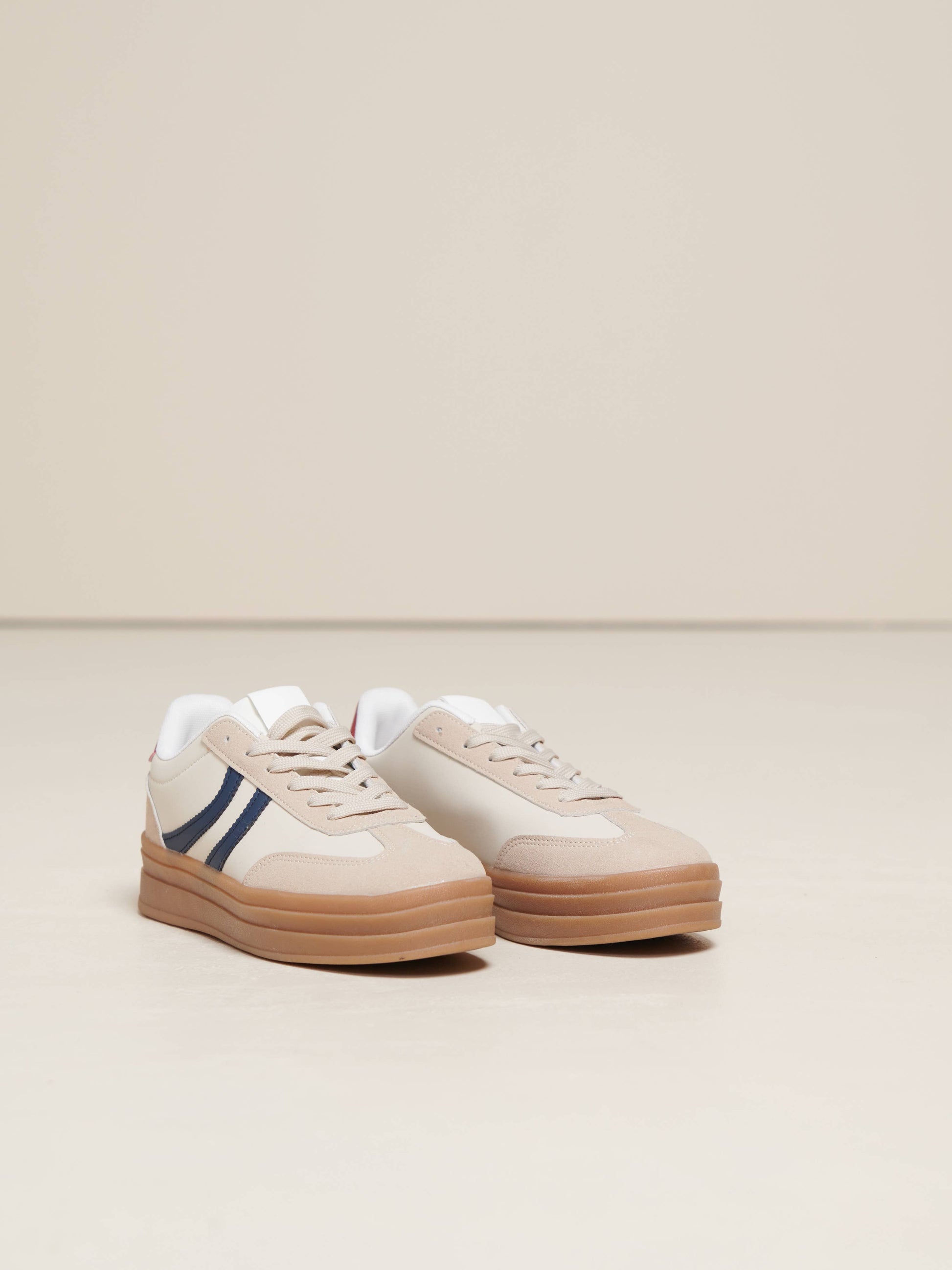 Sneakers platform in PU bicolore da donna