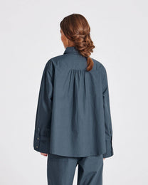 Camicia corta Flora in popeline di cotone biologico blu denim