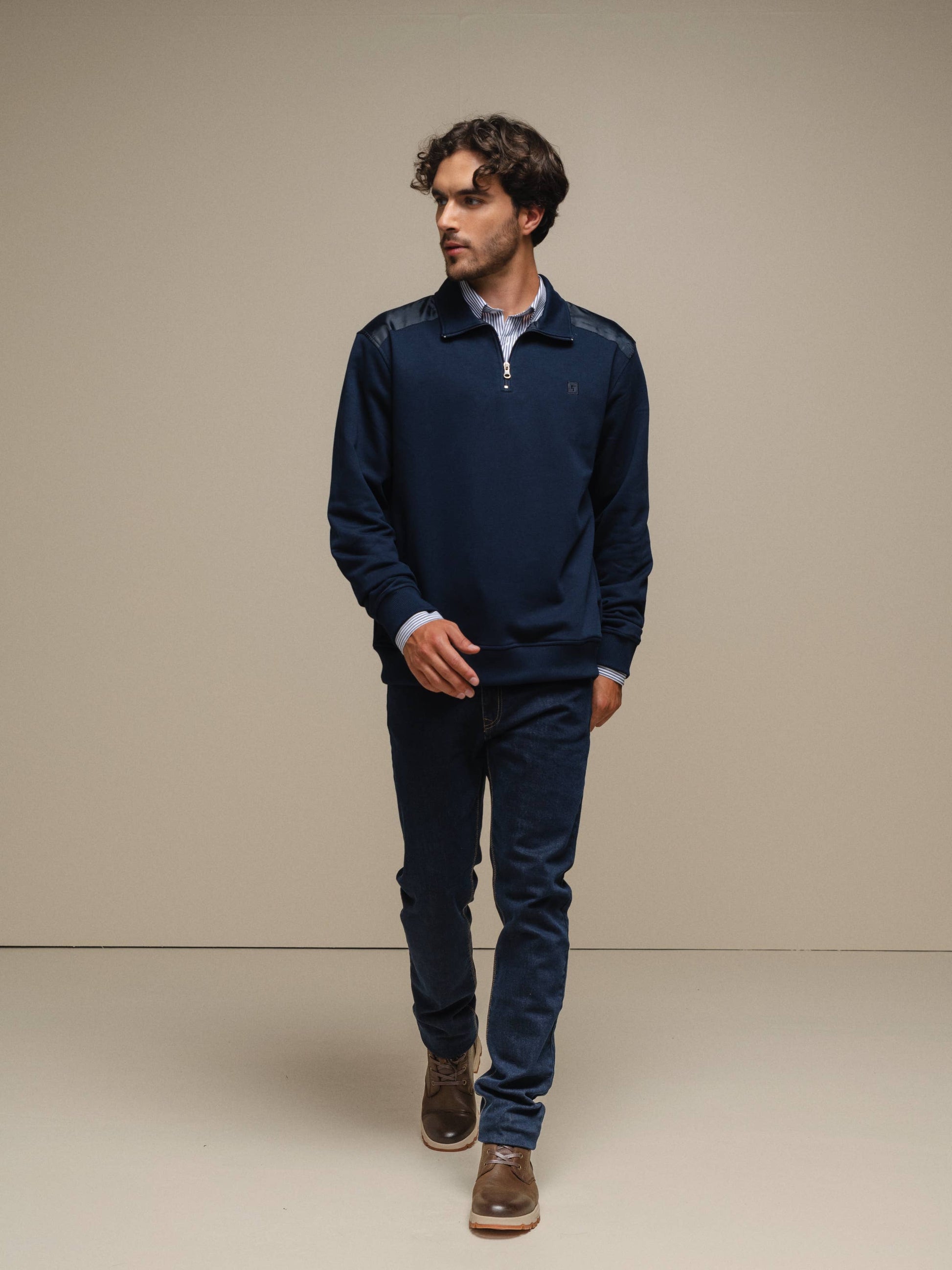 Polo da uomo con mezza zip in cotone e poliestere