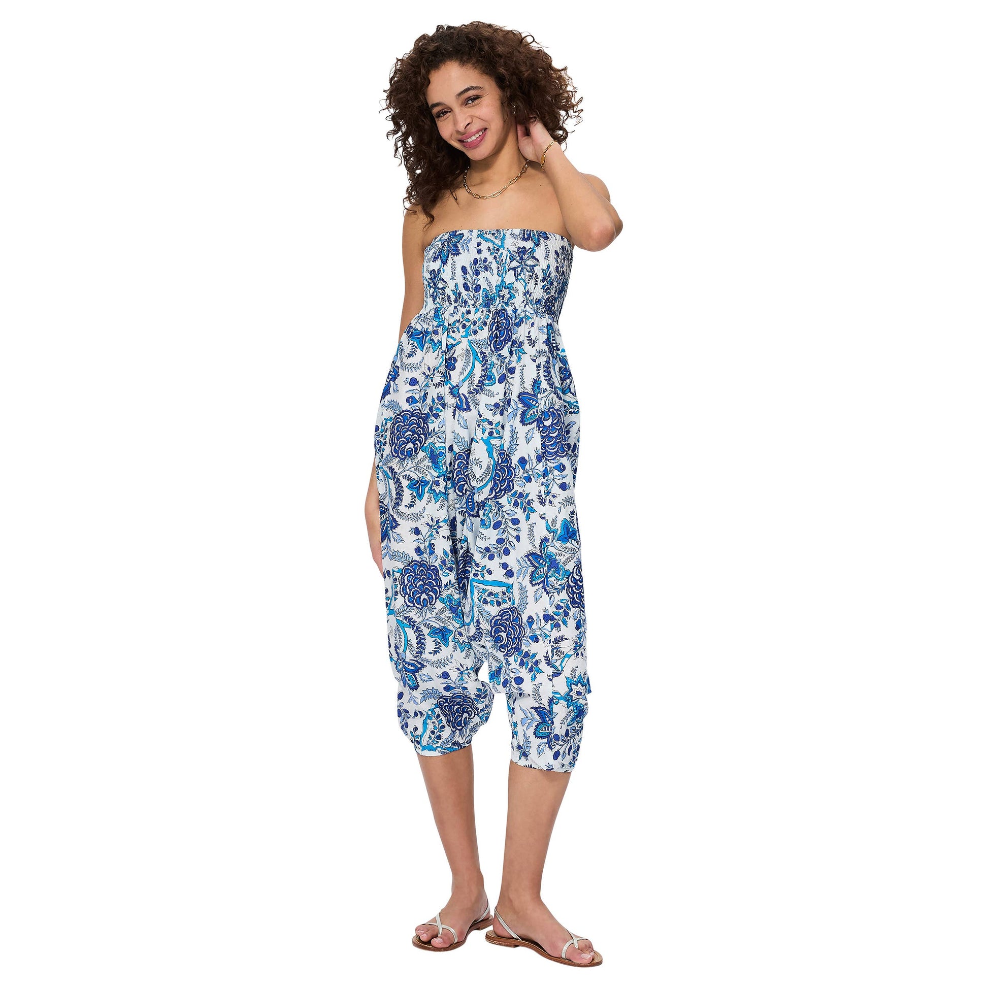 Pantaloni harem estivi in cotone con stampa floreale