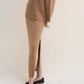 Gonna lunga a vita alta in misto cashmere con spacco laterale in maglia 3D