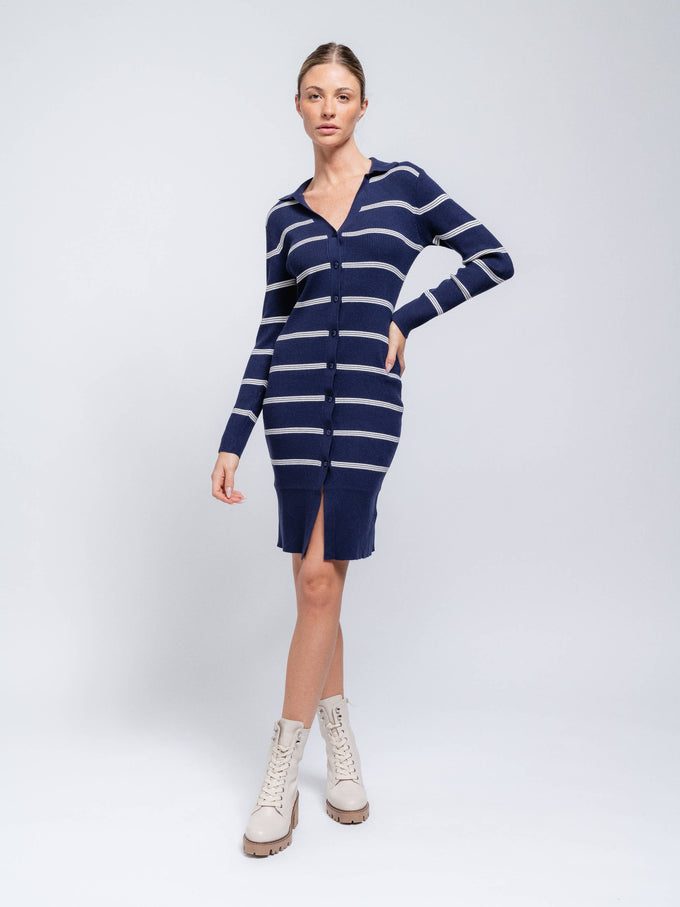 Abito midi a righe con bottoni