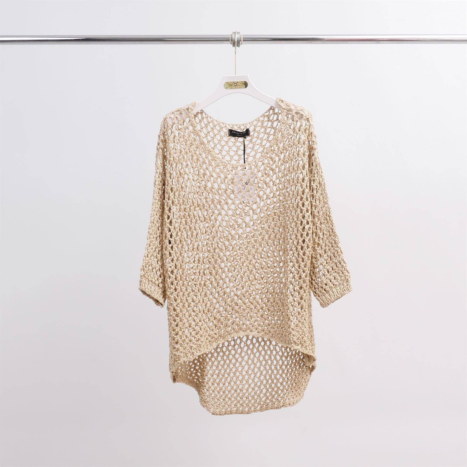 Maglione traforato all’uncinetto effetto lucido