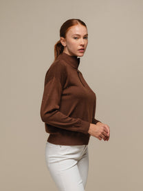 Maglione polo in maglia con zip e micro strass