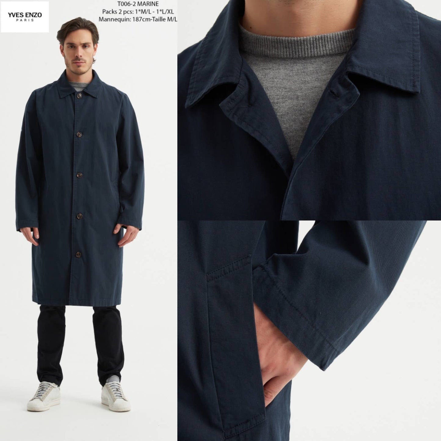 Trench chic blu marino da uomo