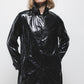 Trench coat effetto pelle nero lucido