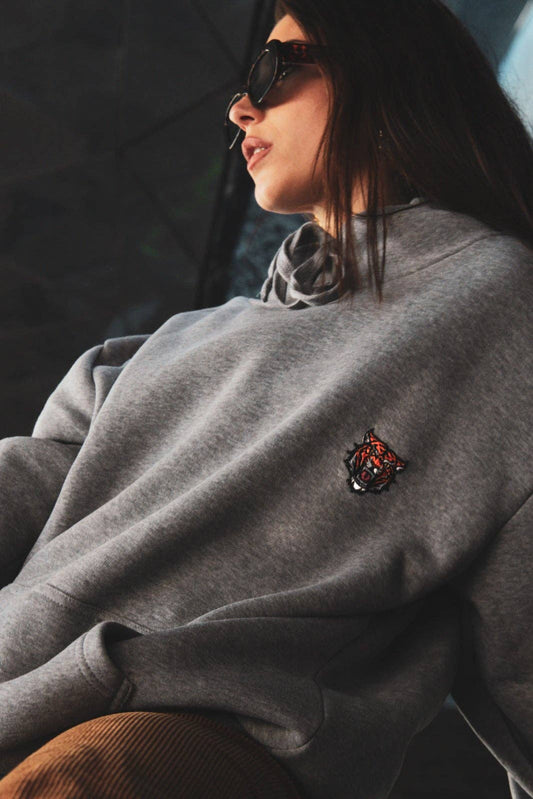 Felpa oversize unisex grigia con cappuccio