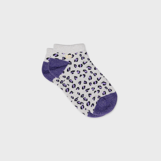 Calzini glitterati leopardati in cotone pettinato ecru e viola