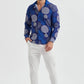 Camicia slim fit elasticizzata blu con stampa digitale