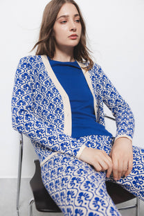 Cardigan jacquard in maglia con motivo geometrico