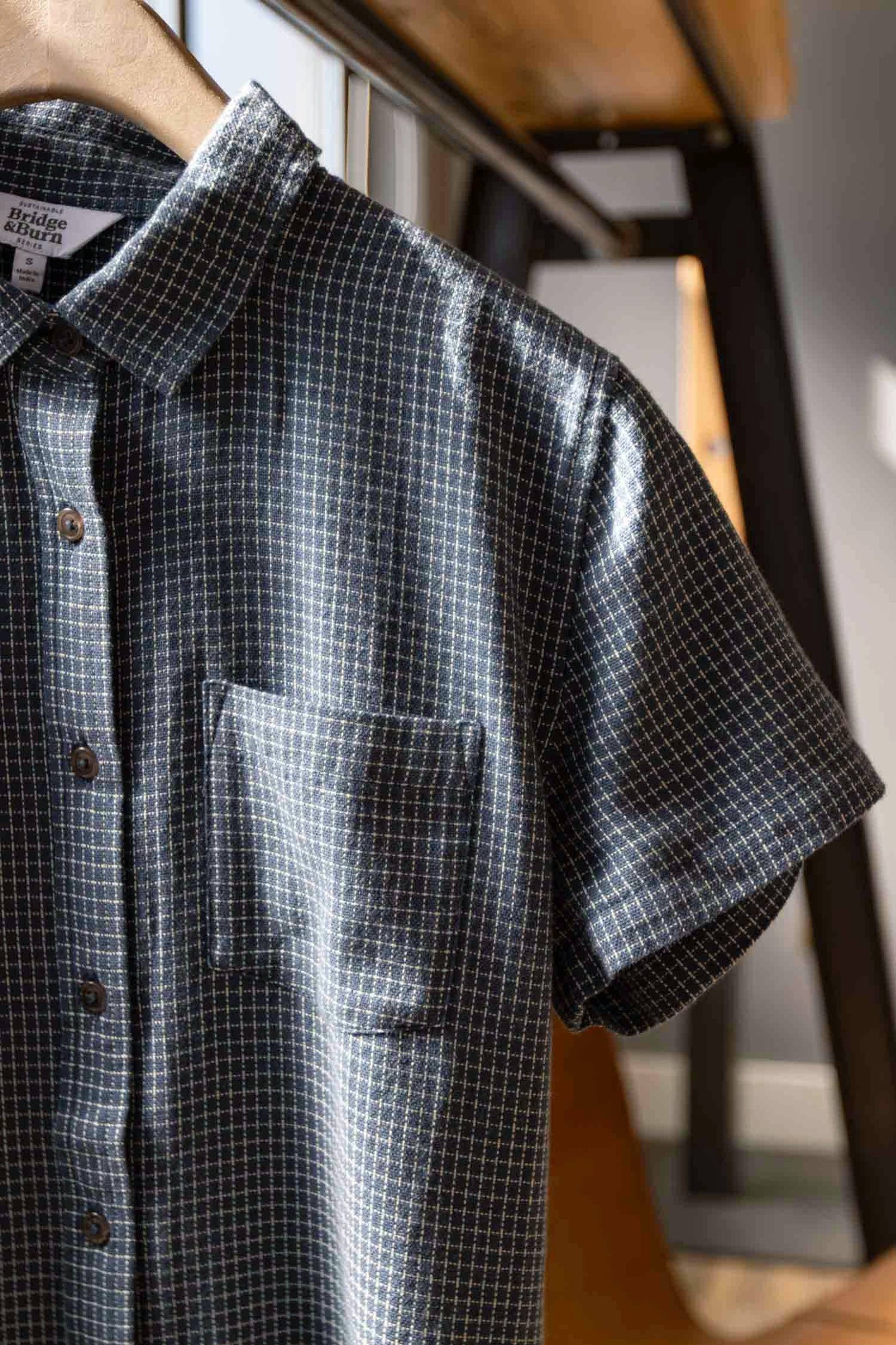 Camicia a maniche corte a quadri blu navy