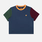 T-shirt donna color block blu con ricamo elefante