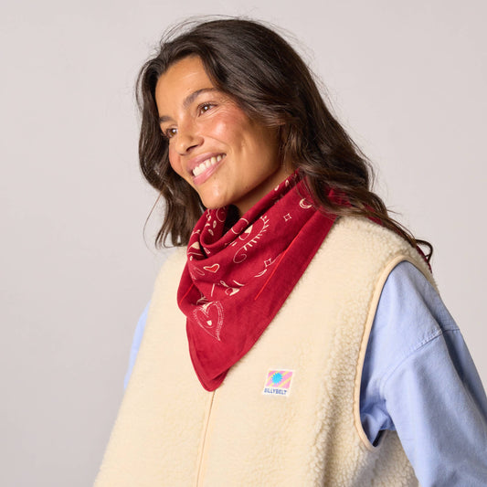 Foulard piccolo in cotone biologico con stampa grafica rosso