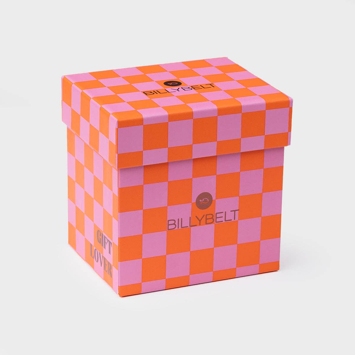 Scatola regalo duo a scacchi arancione e rosa