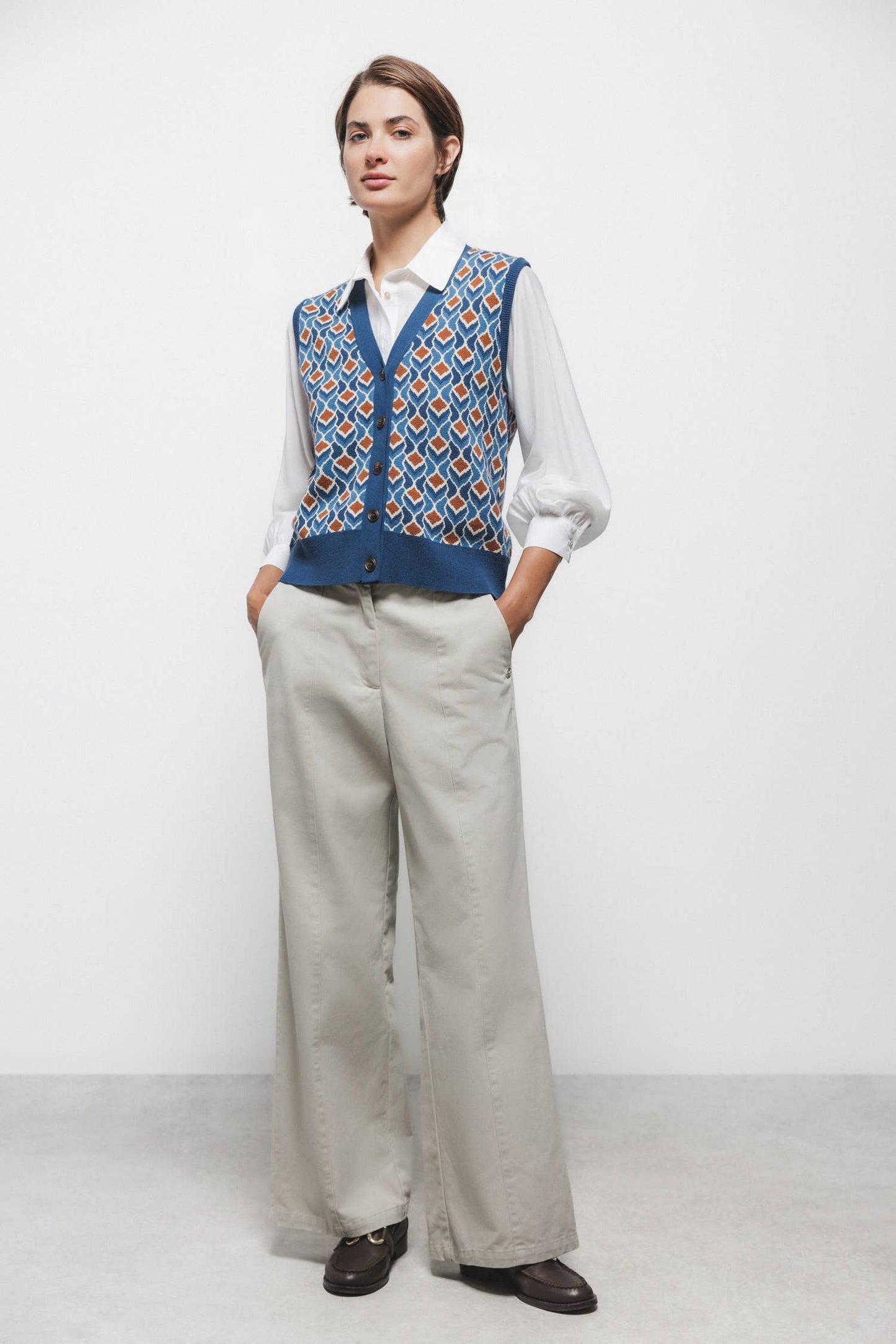 Pantaloni palazzo in cotone con tasche e vita elasticizzata
