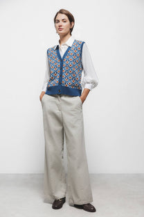 Pantaloni palazzo in cotone con tasche e vita elasticizzata