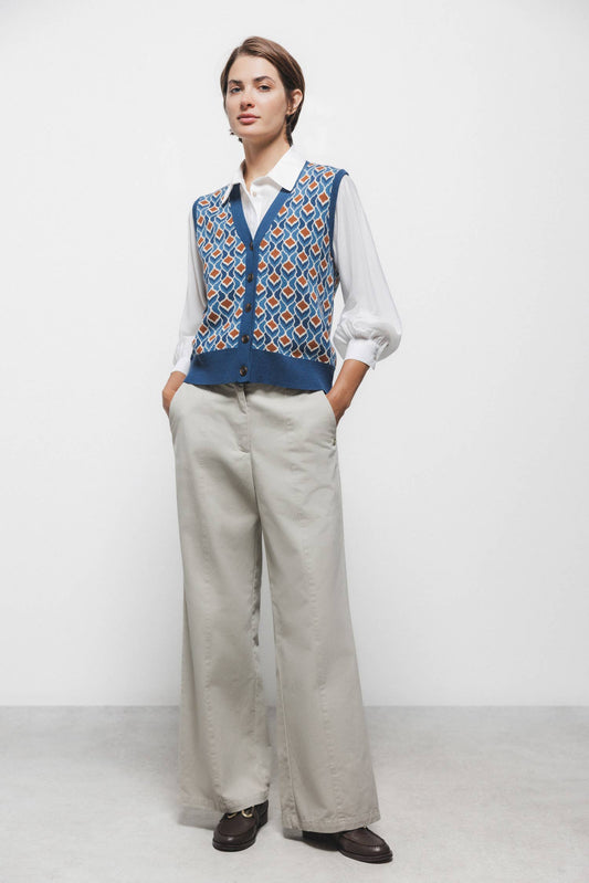 Pantaloni palazzo in cotone con tasche e vita elasticizzata