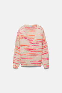 Maglione in maglia a righe con scollo a V