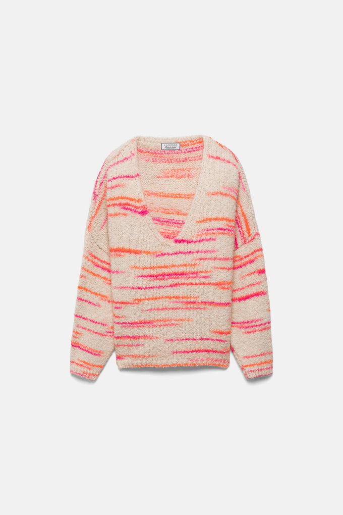 Maglione in maglia a righe con scollo a V