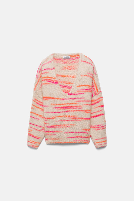 Maglione in maglia a righe con scollo a V