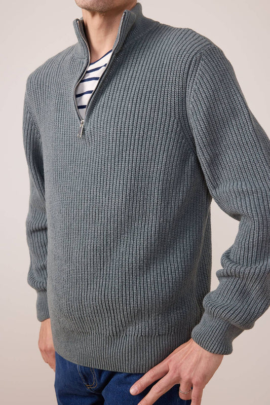 Maglione Strada verde con collo alto e zip