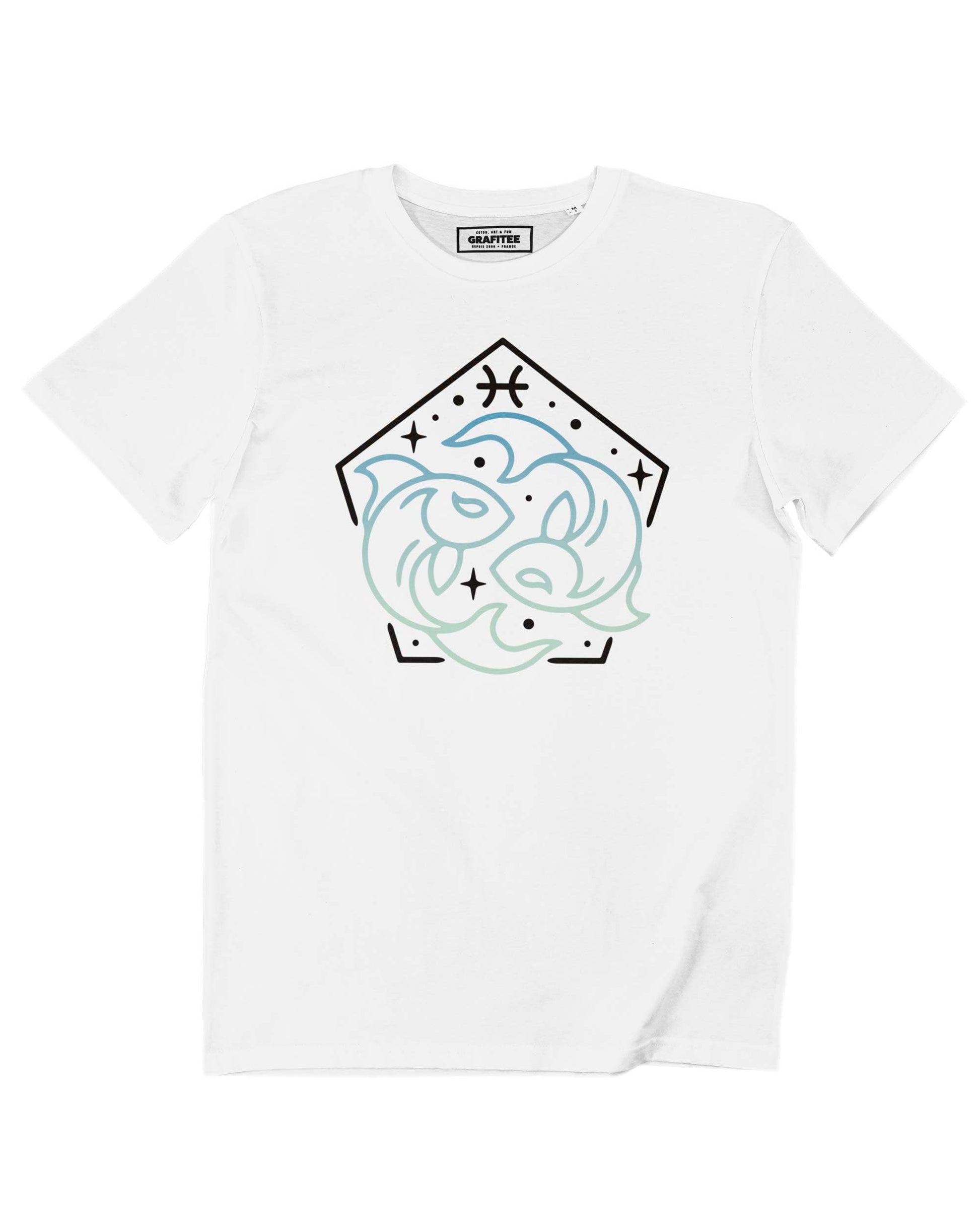T-shirt Bianca Pesci con Stampa Segno Zodiacale