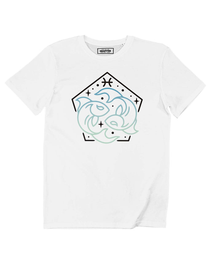 T-shirt Bianca Pesci con Stampa Segno Zodiacale