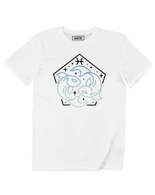 T-shirt Bianca Pesci con Stampa Segno Zodiacale