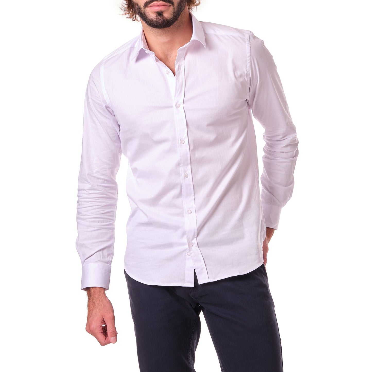 Camicia uomo bianca tinta unita con collo francese