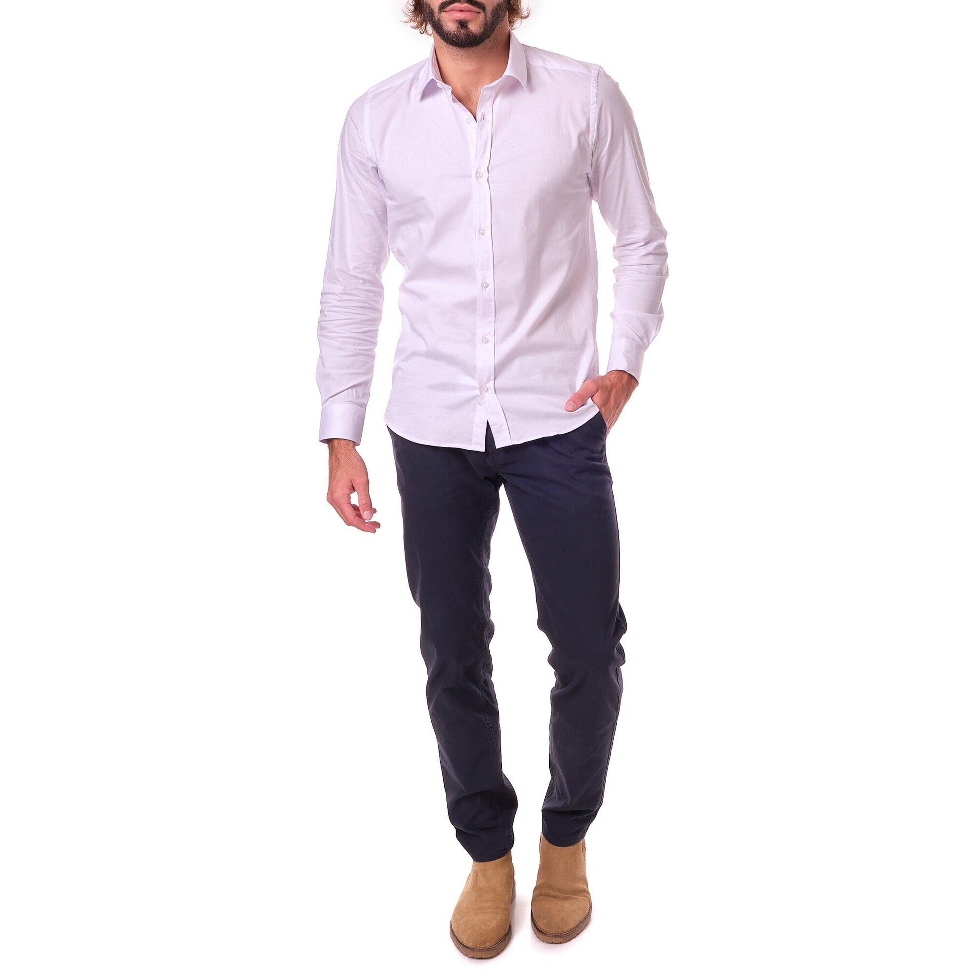 Camicia uomo bianca tinta unita con collo francese