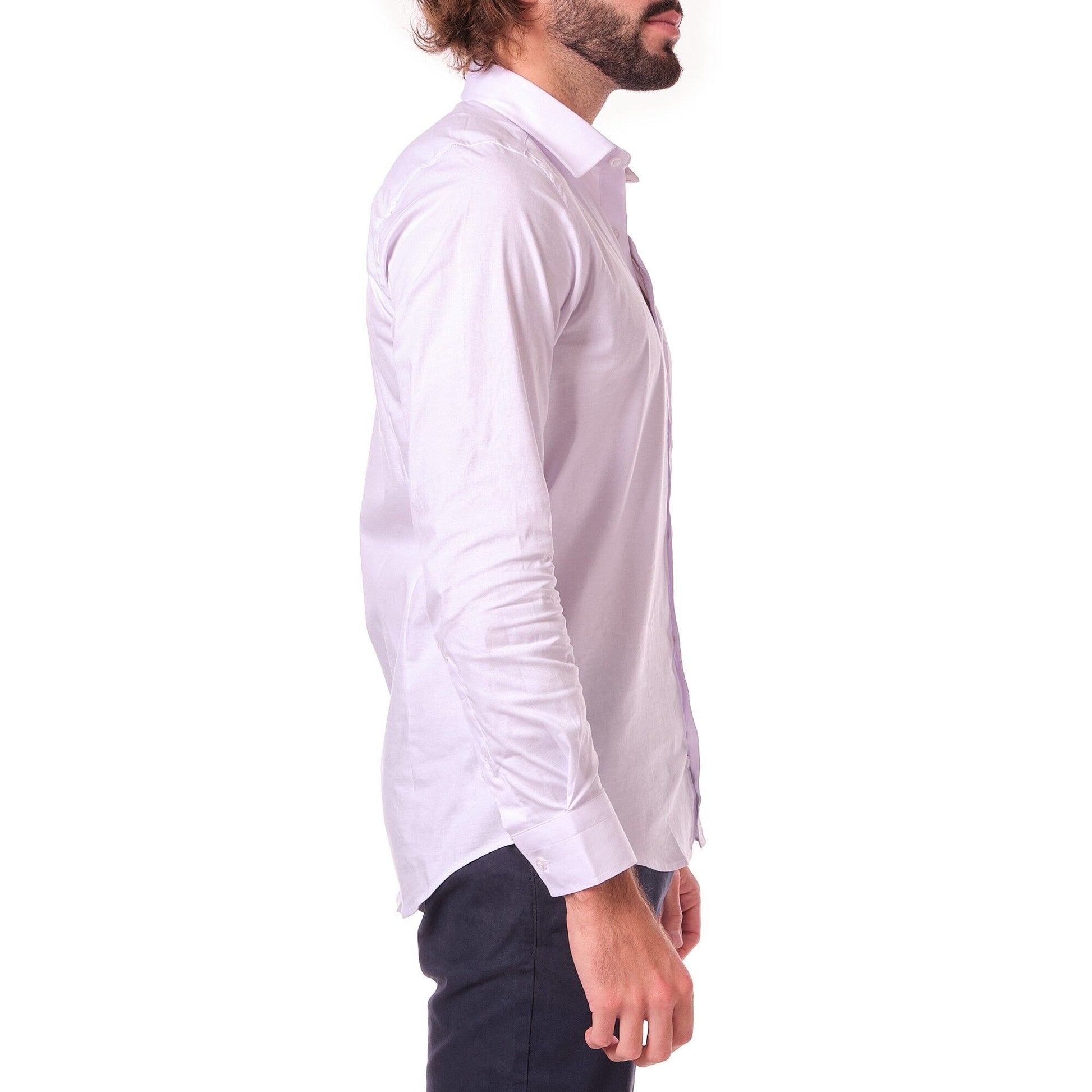 Camicia Uomo LAZAR Bianca Tinta Unita con Collo Francese