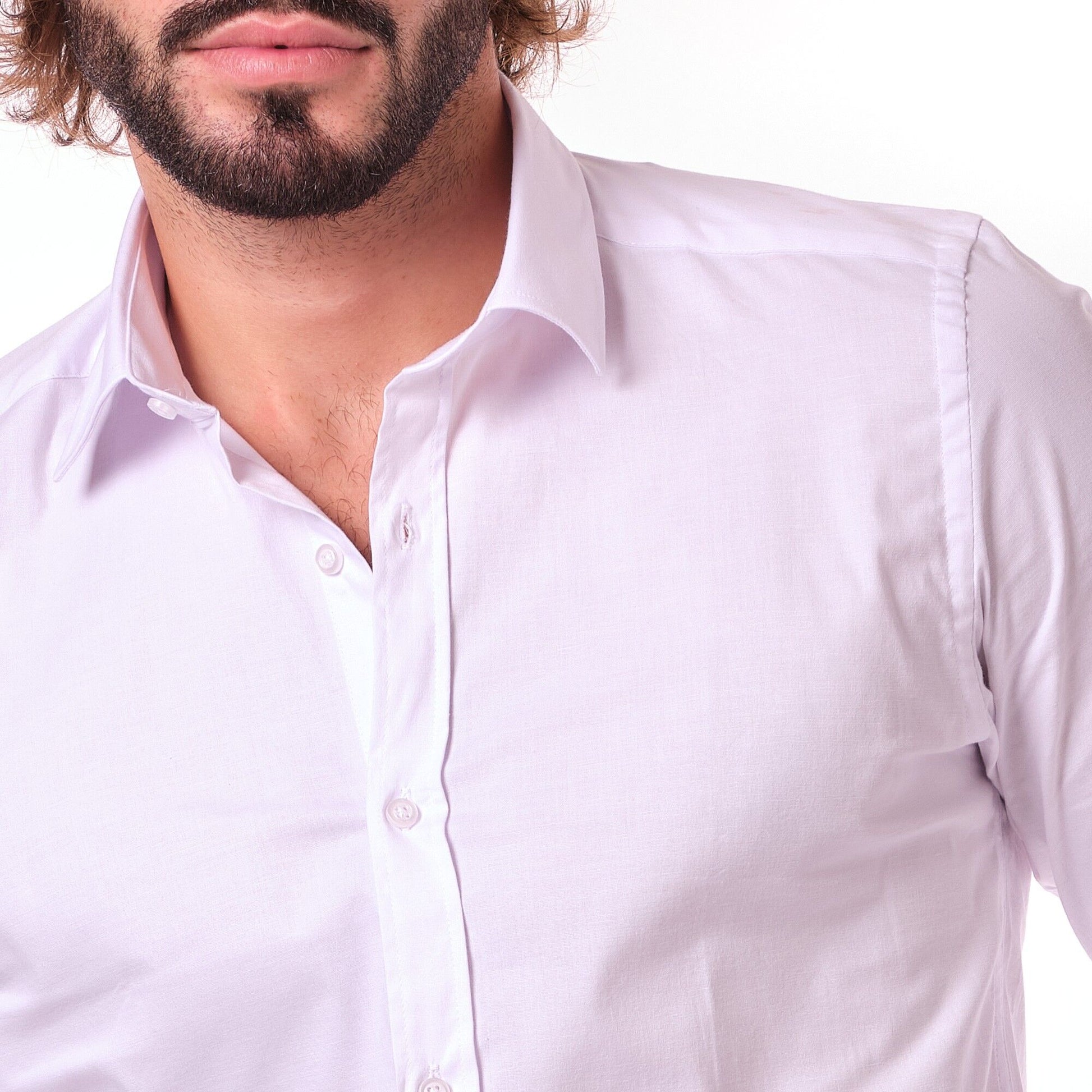 Camicia Uomo LAZAR Bianca Tinta Unita con Collo Francese