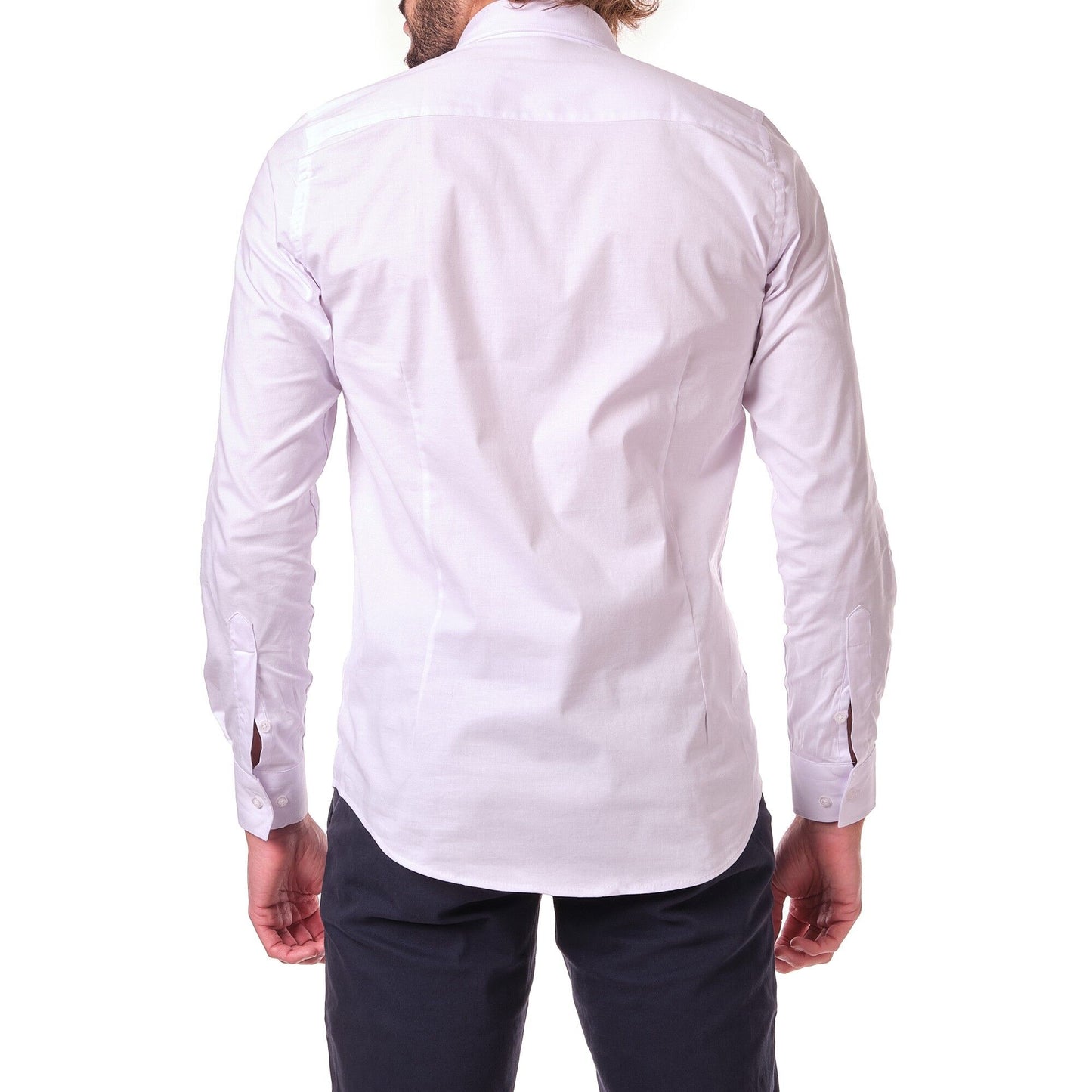 Camicia Uomo LAZAR Bianca Tinta Unita con Collo Francese