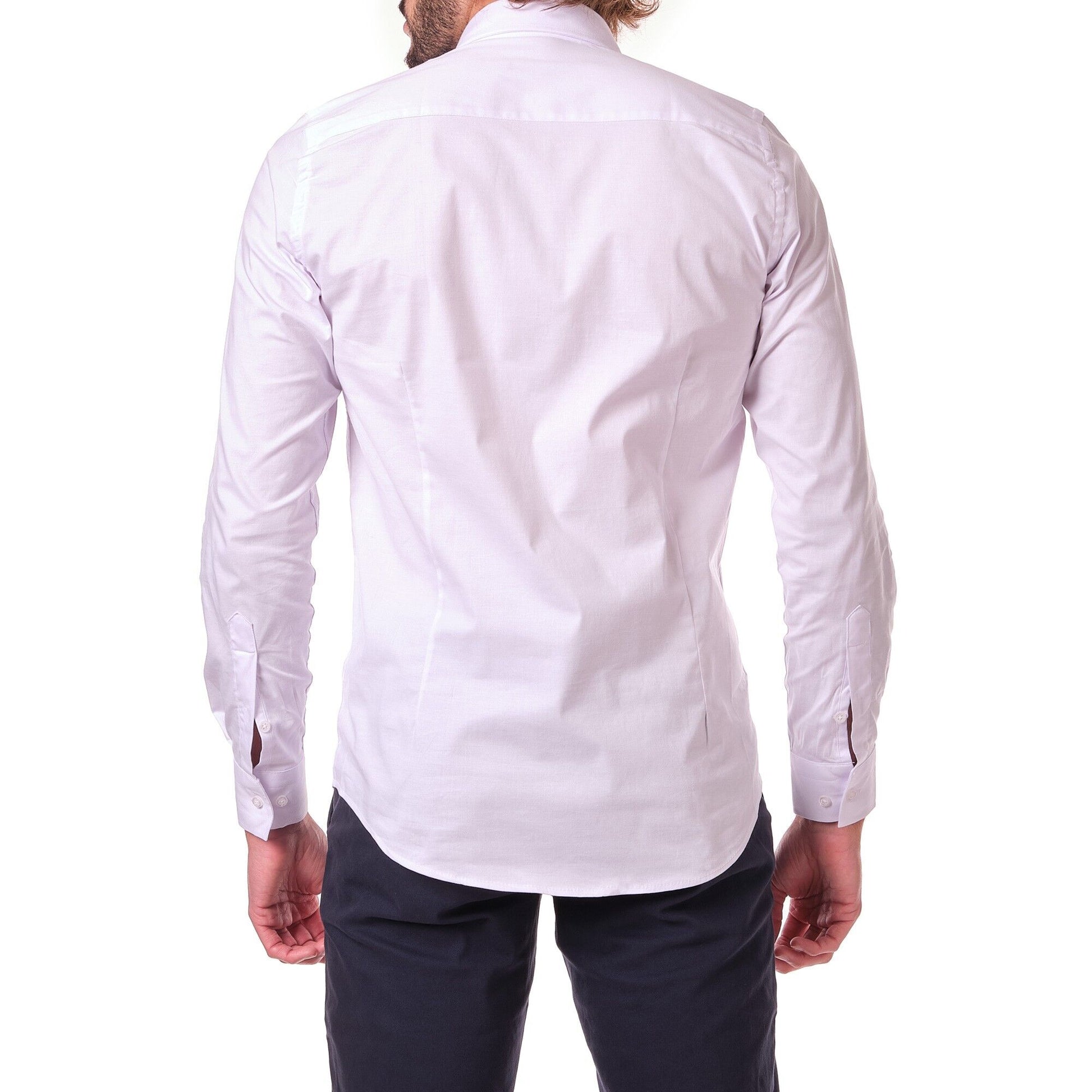 Camicia Uomo LAZAR Bianca Tinta Unita con Collo Francese