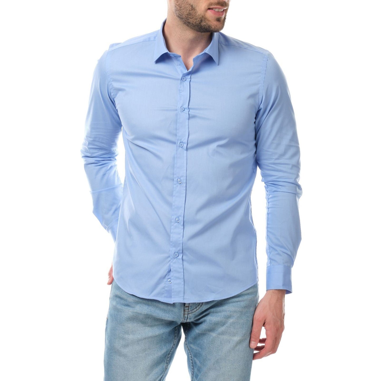 Camicia uomo tinta unita azzurra in cotone elasticizzato