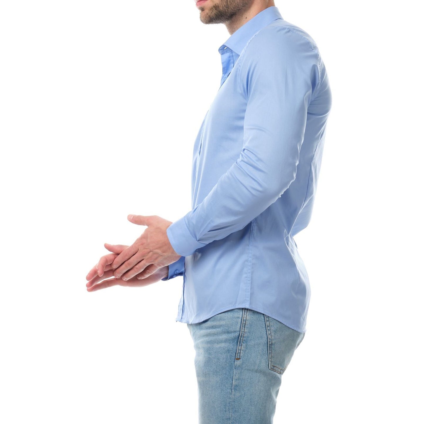 Camicia uomo tinta unita azzurra in cotone elasticizzato