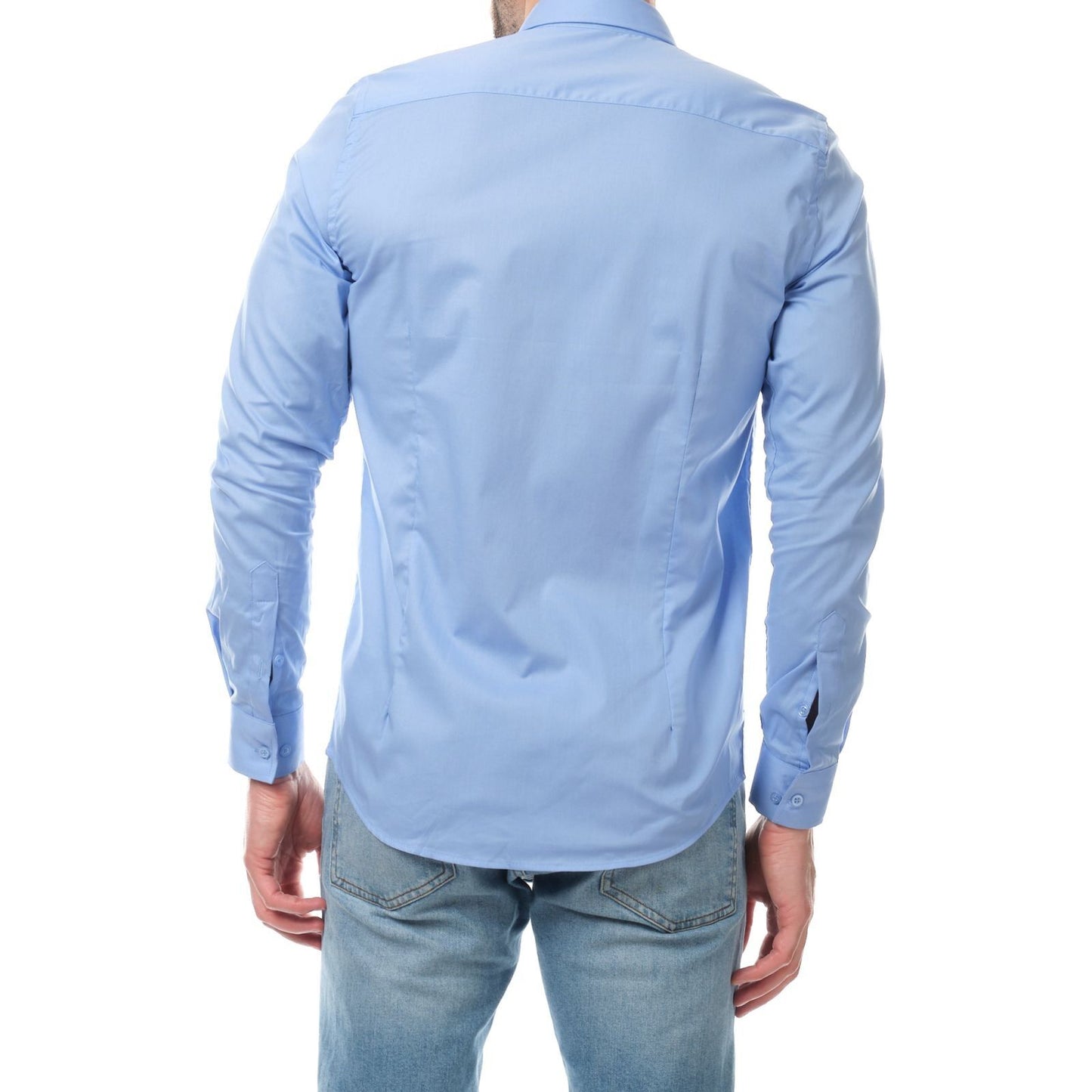 Camicia uomo tinta unita azzurra in cotone elasticizzato