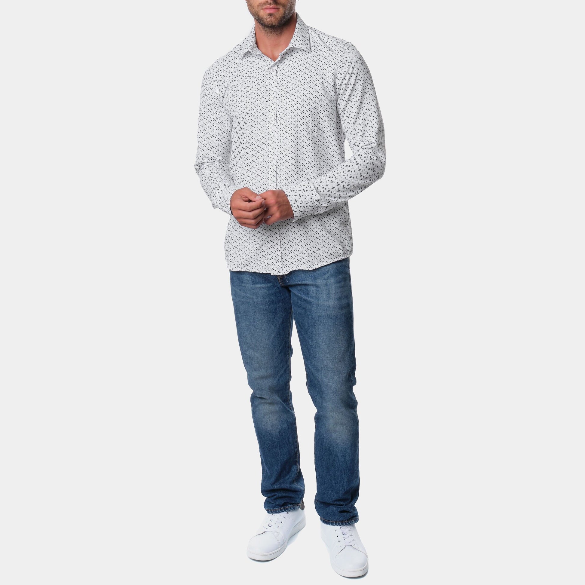 Camicia stampata grigia da uomo