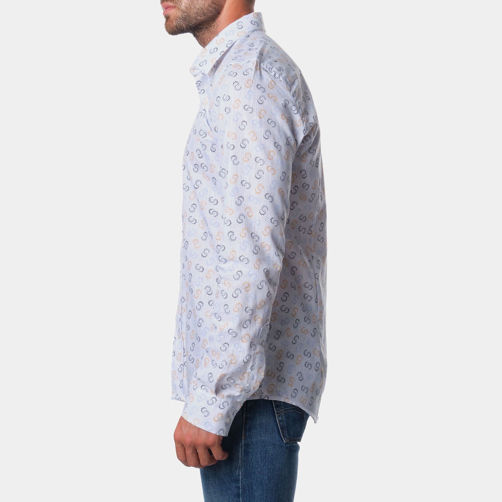Camicia stampata in cotone con maniche lunghe e colletto francese