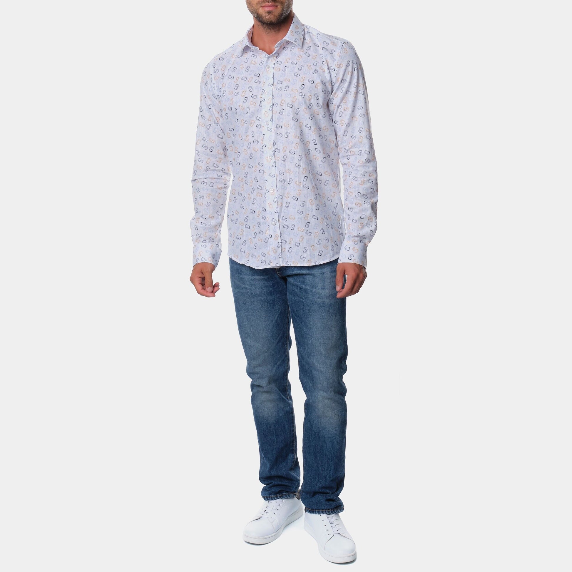 Camicia da uomo stampata a maniche lunghe