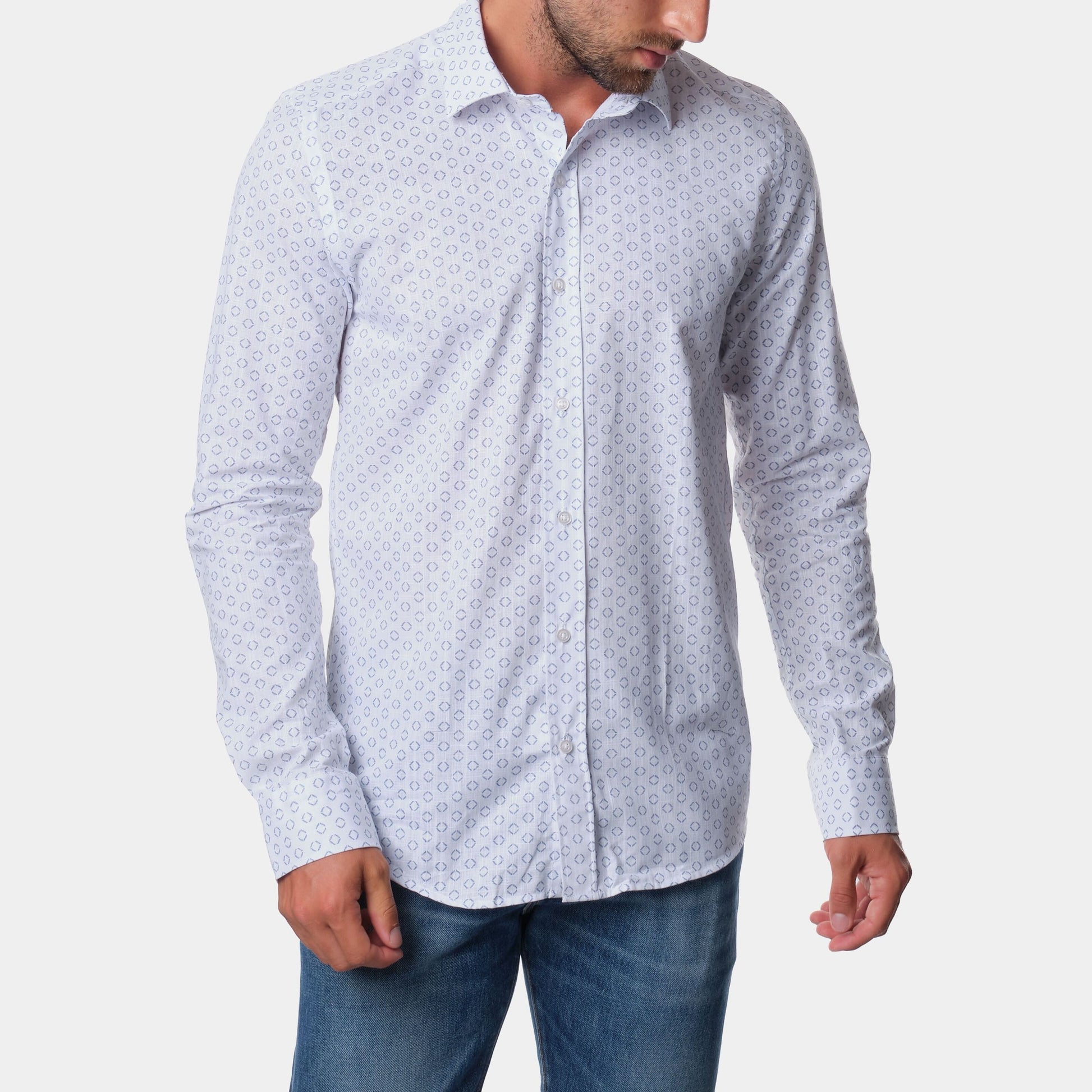 Camicia uomo stampata in cotone con colletto francese