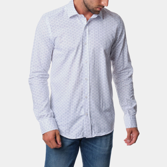 Camicia uomo stampata in cotone con colletto francese