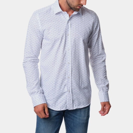 Camicia uomo stampata in cotone con colletto francese
