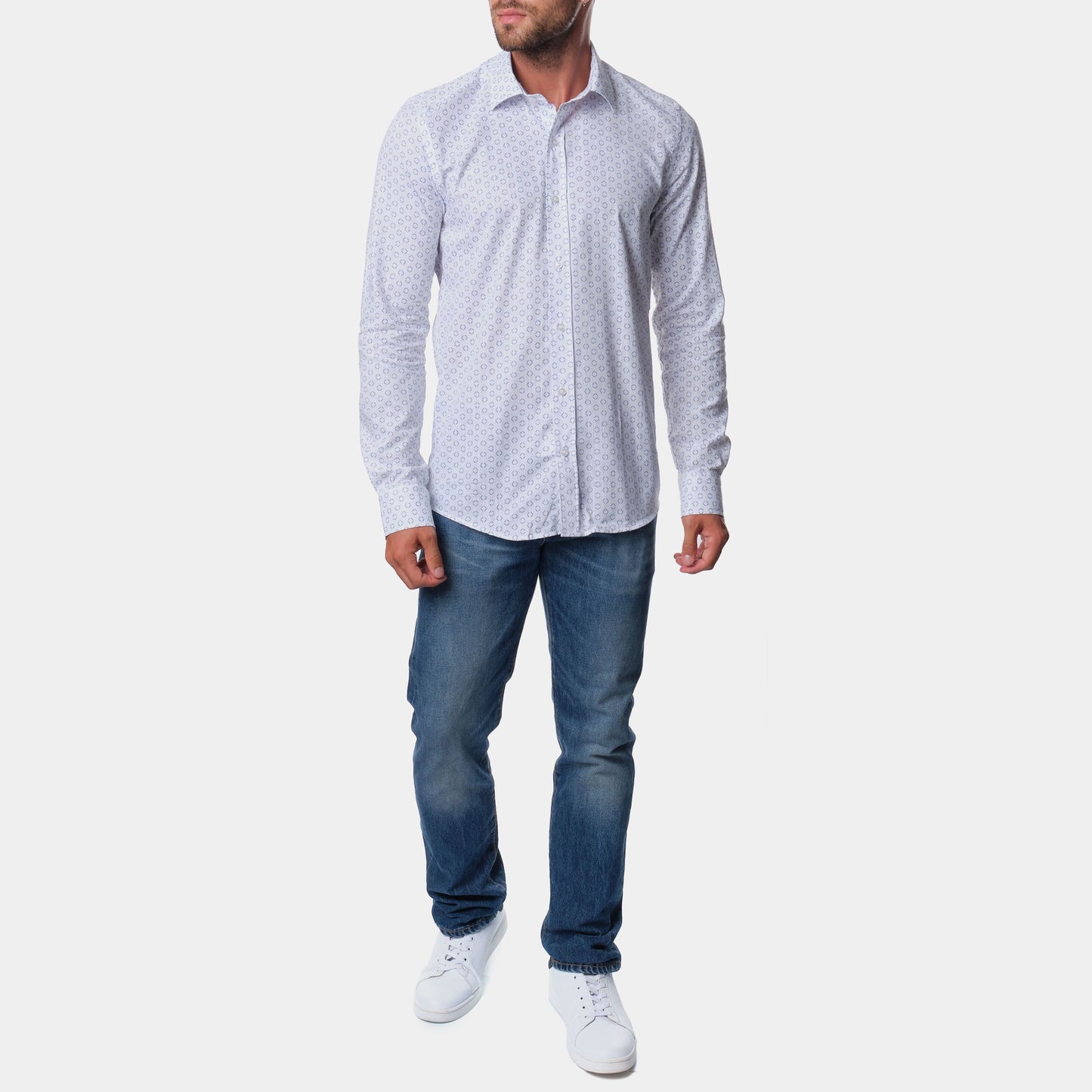 Camicia uomo stampata in cotone con colletto francese